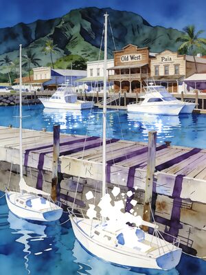 Maui Wailea Beach Molokini Panorama Watercolor Canvas Print