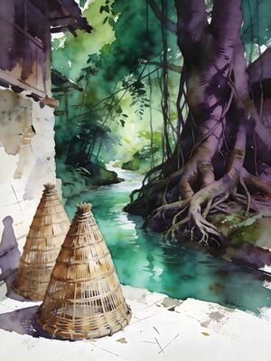Meghalaya Mawlynnong Village Watercolor Canvas Print