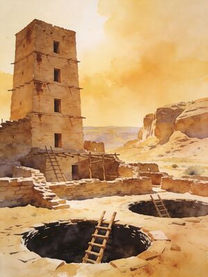 Mesa Verde Cliff Palace Ancient Dwellings Watercolor Canvas Print