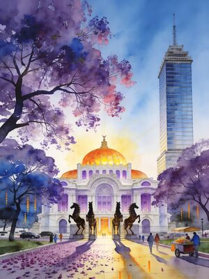 Mexico City Palacio de Bellas Artes Watercolor Canvas Print