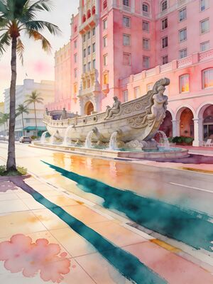 Vizcaya Museum Gardens on Biscayne Bay Watercolor Canvas Print