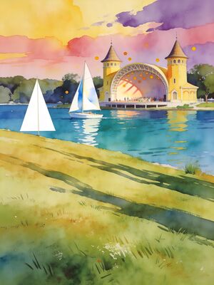 Stone Arch Bridge and Mill District Sunset Watercolor Canvas Print