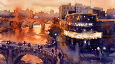 First Avenue Music Night Watercolor Canvas Print