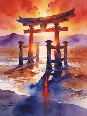Miyajima Island Floating Torii Gate Watercolor Canvas Print