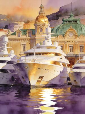 Monaco Casino Square Watercolor Canvas Print