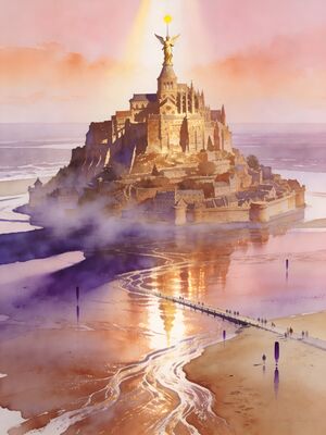 Mont Saint Michel Abbey Watercolor Canvas Print