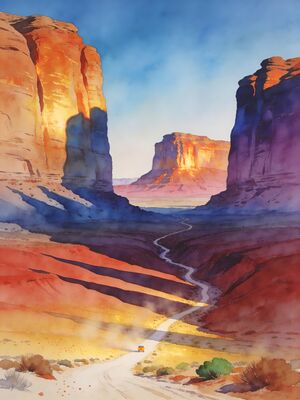 Monument Valley Buttes at Desert Sunset Watercolor Canvas Print
