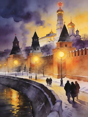 Moscow Red Square and St Basil's Cathedral Watercolor Canvas Print