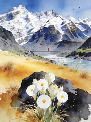 Mount Cook Summit Panorama Watercolor Canvas Print