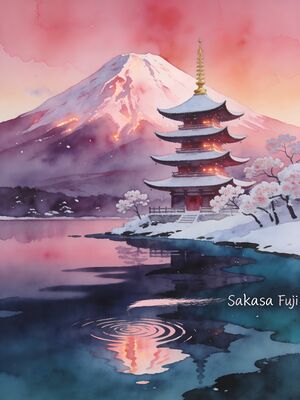 Mount Fuji above Shizuoka Tea Plantations Watercolor Canvas Print