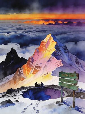 Mount Kilimanjaro Uhuru Peak Sunrise Watercolor Canvas Print