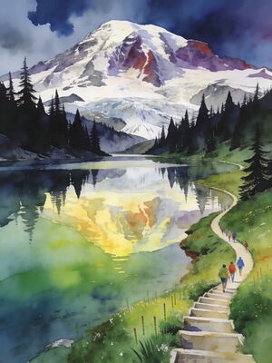 Mount Rainier Spray Park Alpine Meadow Watercolor Canvas Print