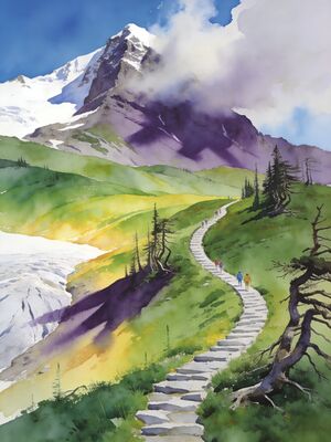 Mount Rainier Reflection Lakes Mirror View Watercolor Canvas Print