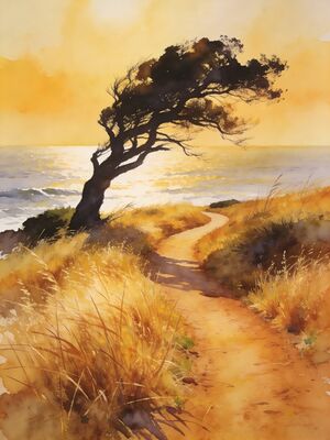 Mount Tamalpais Summit Panorama Watercolor Canvas Print