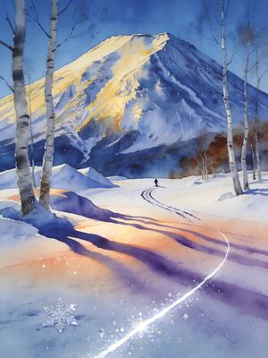 Mount Yotei Spring Wildflower Meadows Watercolor Canvas Print
