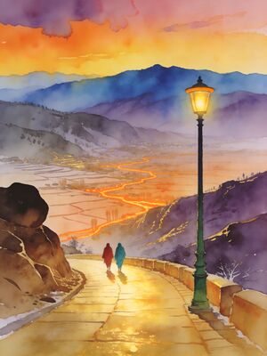 Mussoorie Camel Back Road Sunset Watercolor Canvas Print