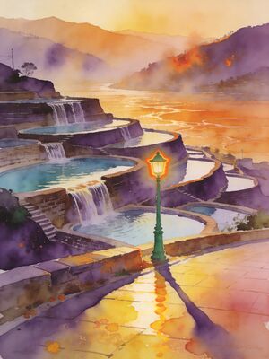 Mussoorie Kempty Falls Valley Watercolor Canvas Print