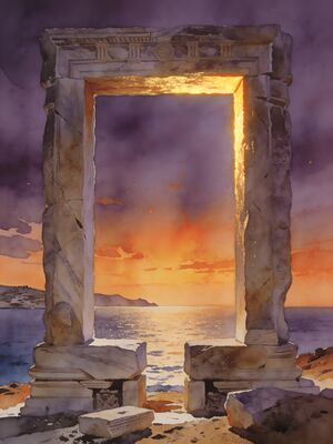 Naxos Portara Apollo Gate Sunset Watercolor Canvas Print