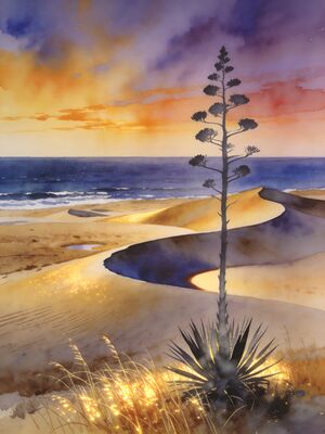 Nebraska Sandhills Prairie at Sunset Watercolor Canvas Print