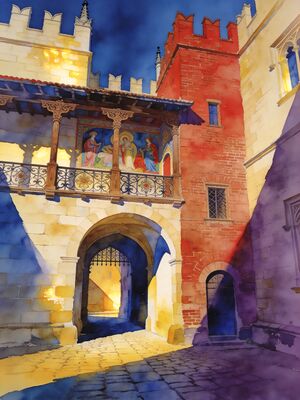 Neuschwanstein Castle Facade Watercolor Canvas Print