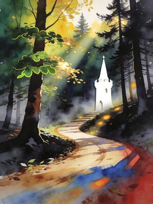 Neuschwanstein Castle Forest Path Watercolor Canvas Print