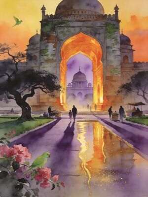 New Delhi Lodhi Garden Ruins Watercolor Canvas Print
