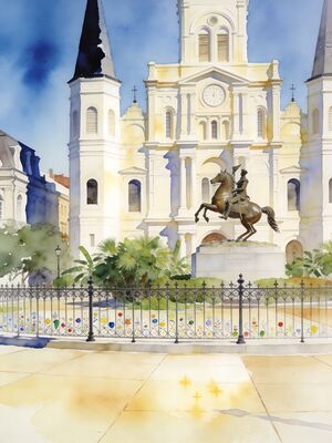 New Orleans Mississippi Riverfront Steamboat Watercolor Canvas Print