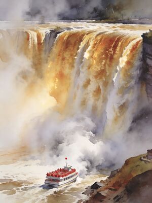 Niagara Falls Table Rock Morning Mist Watercolor Canvas Print