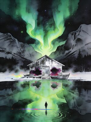 Northern Lights Alpine Meadow Watercolor Canvas Print
