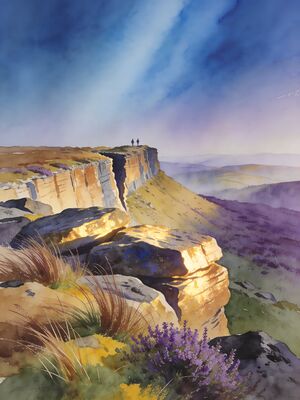 Northumberland Hadrian's Wall Rolling Hills Watercolor Canvas Print