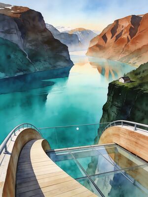 Norway Fjords Alpine Meadow Watercolor Canvas Print