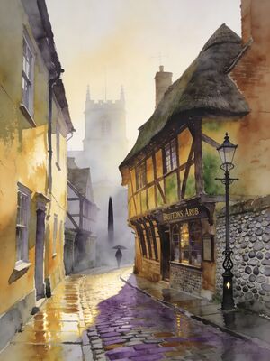 Norwich Elm Hill Cobbled Street Watercolor Canvas Print