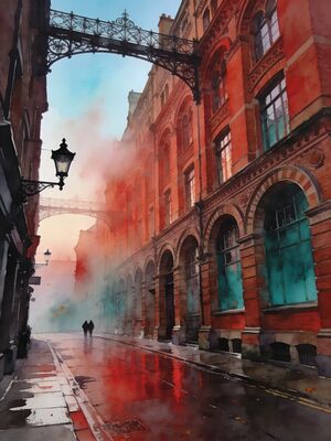 Nottingham Lace Market Historic Warehouses Watercolor Canvas Print