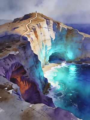 Nusa Penida Kelingking Beach T-Rex Cliff Watercolor Canvas Print