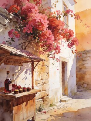 Obidos Medieval Village Watercolor Canvas Print