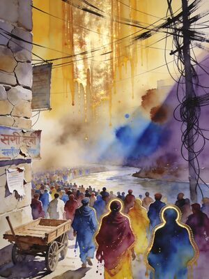 Old Delhi Chandni Chowk Chaos Watercolor Canvas Print
