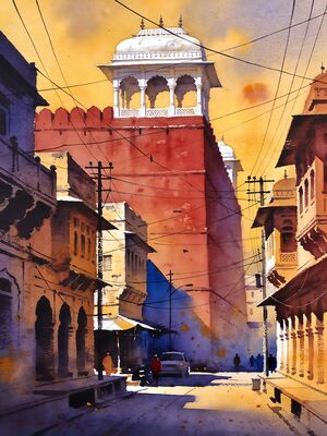 Old Delhi Spice Market Khari Baoli Watercolor Canvas Print