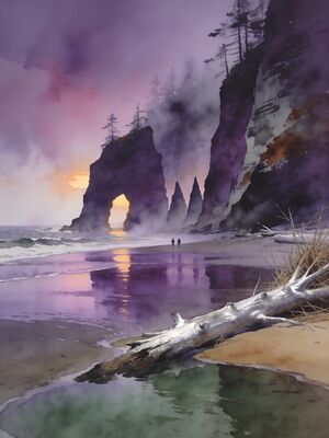 Olympic Peninsula Shi Shi Beach Watercolor Canvas Print