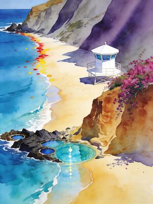 Orange County Laguna Beach Cove Watercolor Canvas Print