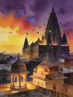 Orchha Cenotaphs on the Betwa Watercolor Canvas Print