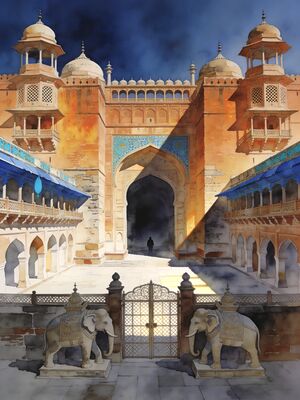 Orchha Jahangir Mahal Palace Watercolor Canvas Print