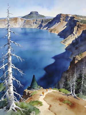 Oregon Sparks Lake Reflection Watercolor Canvas Print