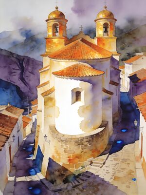 Ouro Preto Baroque Churches Hilltop Watercolor Canvas Print