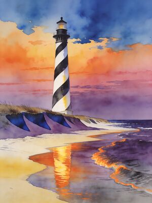 Outer Banks Bodie Island Lighthouse Watercolor Canvas Print