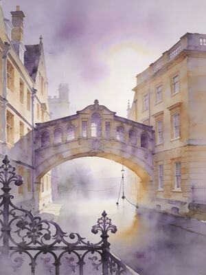 Oxford Historic Quarter Cobblestone Walk Watercolor Canvas Print