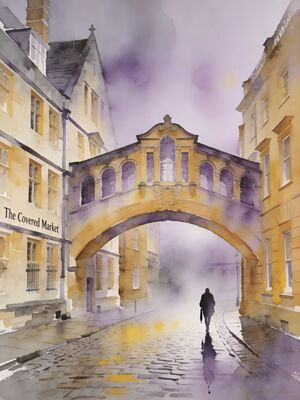 Oxford Town Market Square Morning Light Watercolor Canvas Print