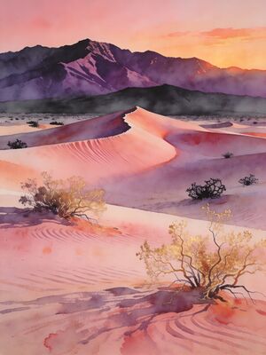 Palm Springs Oasis View Watercolor Canvas Print
