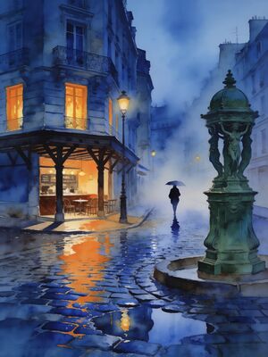 Paris Sunset Skyline Watercolor Canvas Print