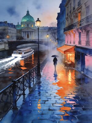 Paris Morning Market Watercolor Canvas Print