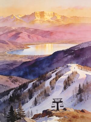 Park City Sunrise Peak Watercolor Canvas Print